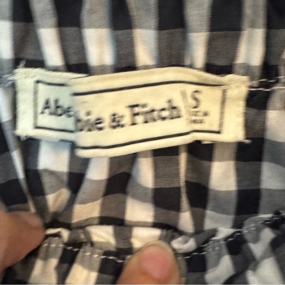 Abercrombie & Fitch Black Gingham Cotton Off the Shoulder Flowy Ruffle Top Sz S - Picture 5 of 5